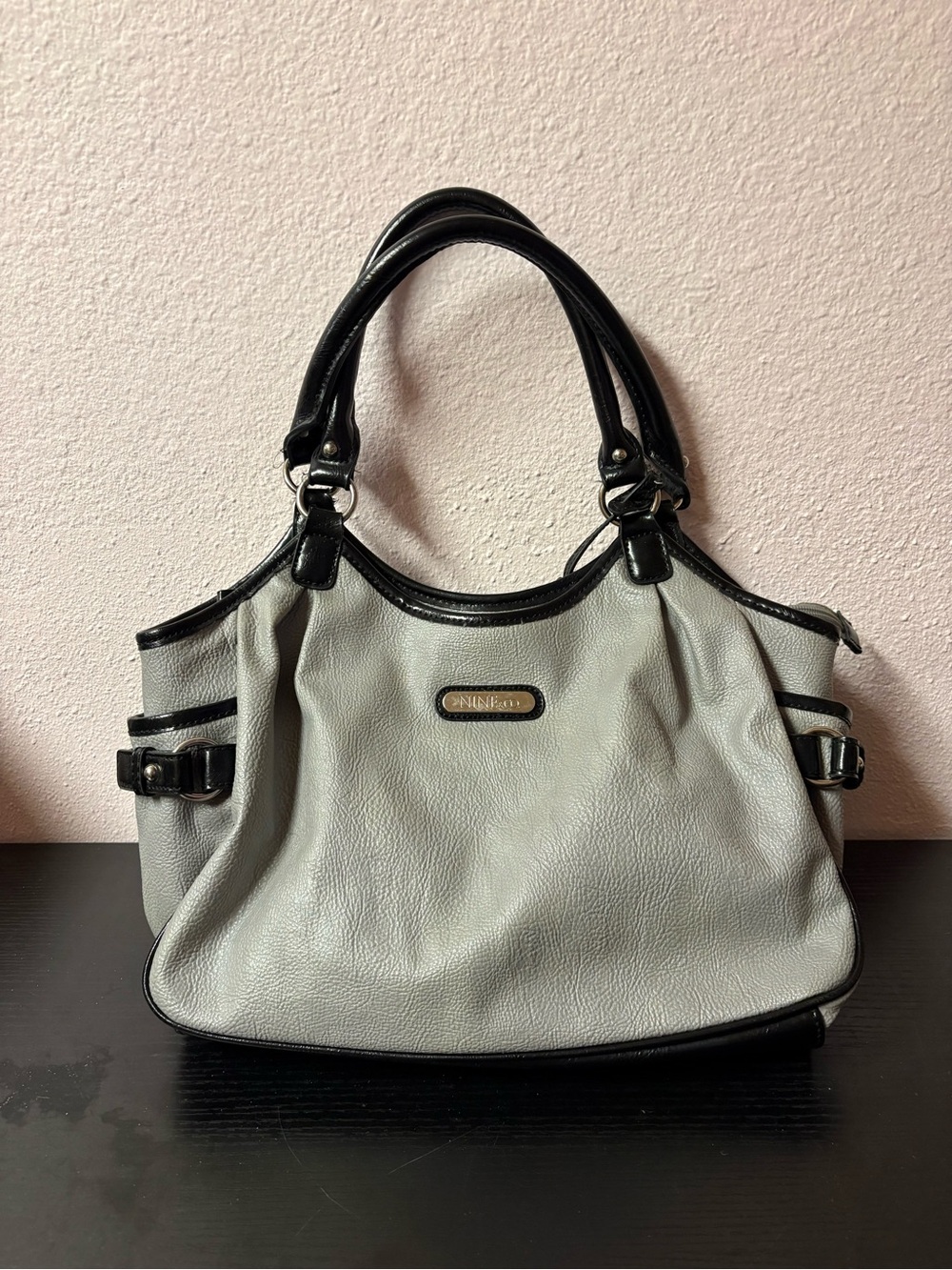 Nine & Co Gray Black Shoulder Bag Faux Leather Tassel Purse